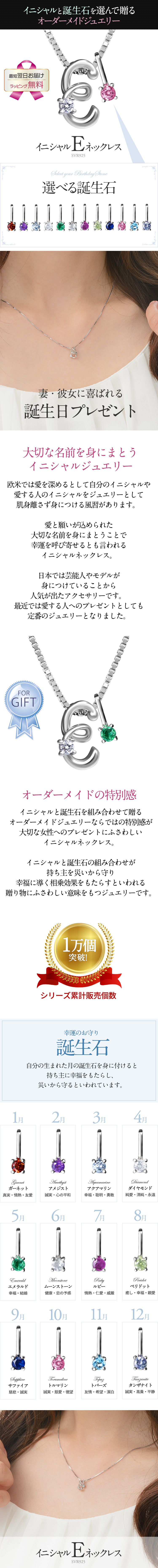 選べる誕生石チャーム★イニシャル【E】ネックレス シルバー