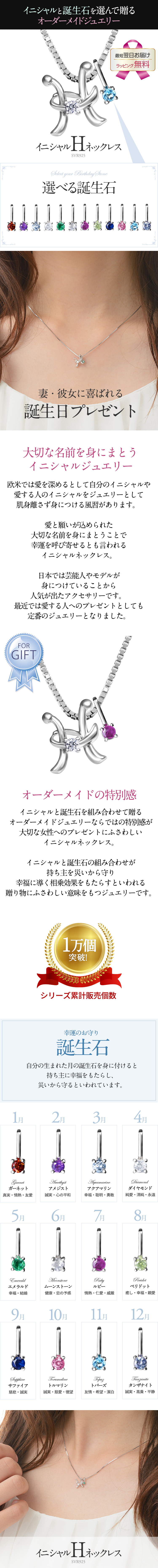 選べる誕生石チャーム★イニシャル【H】ネックレス シルバー