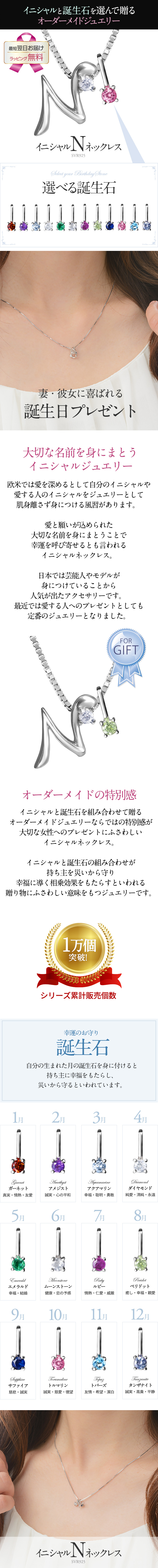 選べる誕生石チャーム★イニシャル【N】ネックレス シルバー