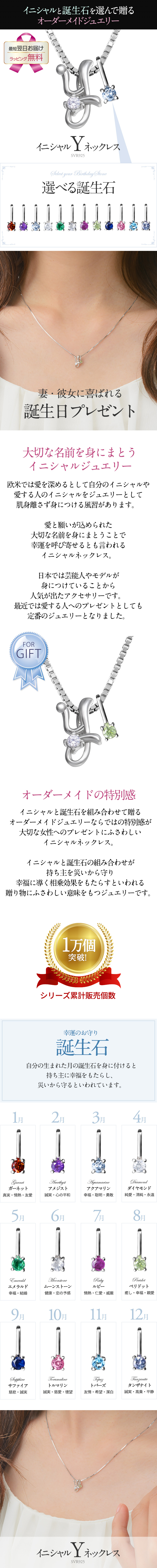 選べる誕生石チャーム★イニシャル【Y】ネックレス シルバー