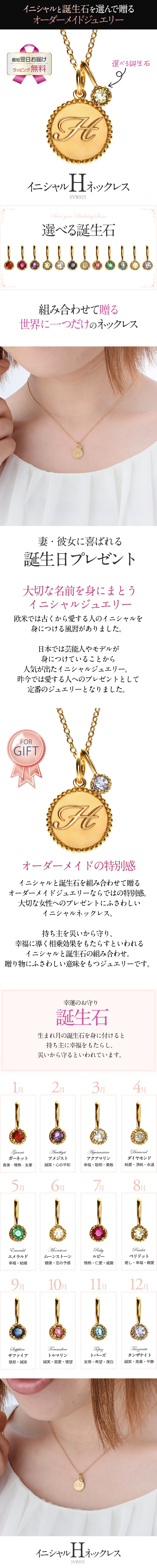 選べる誕生石 イニシャル H ネックレス ゴールド