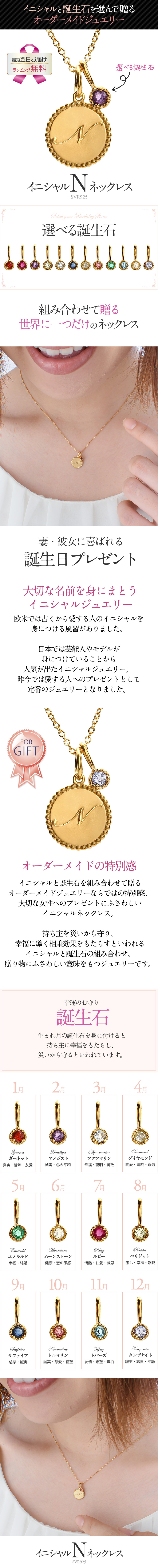 選べる誕生石 イニシャル N ネックレス ゴールド