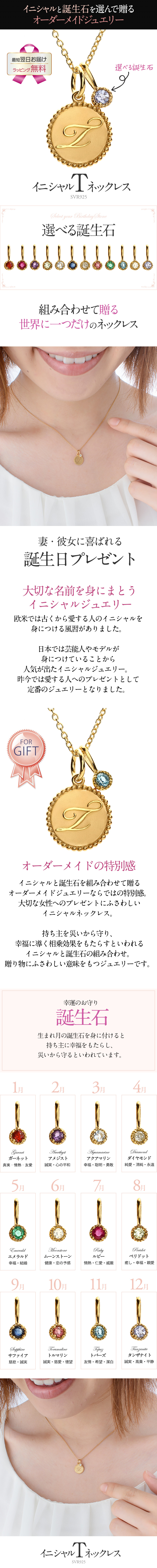 選べる誕生石 イニシャル T ネックレス ゴールド