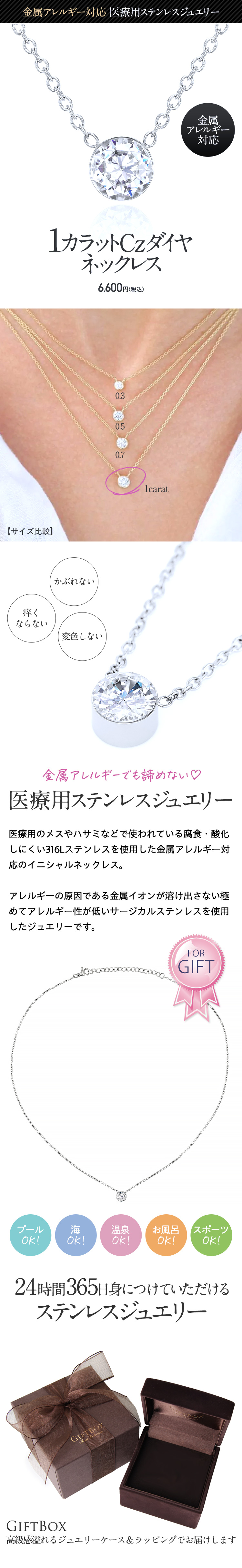 【金属アレルギー対応】1カラットCzネックレス（シルバー）