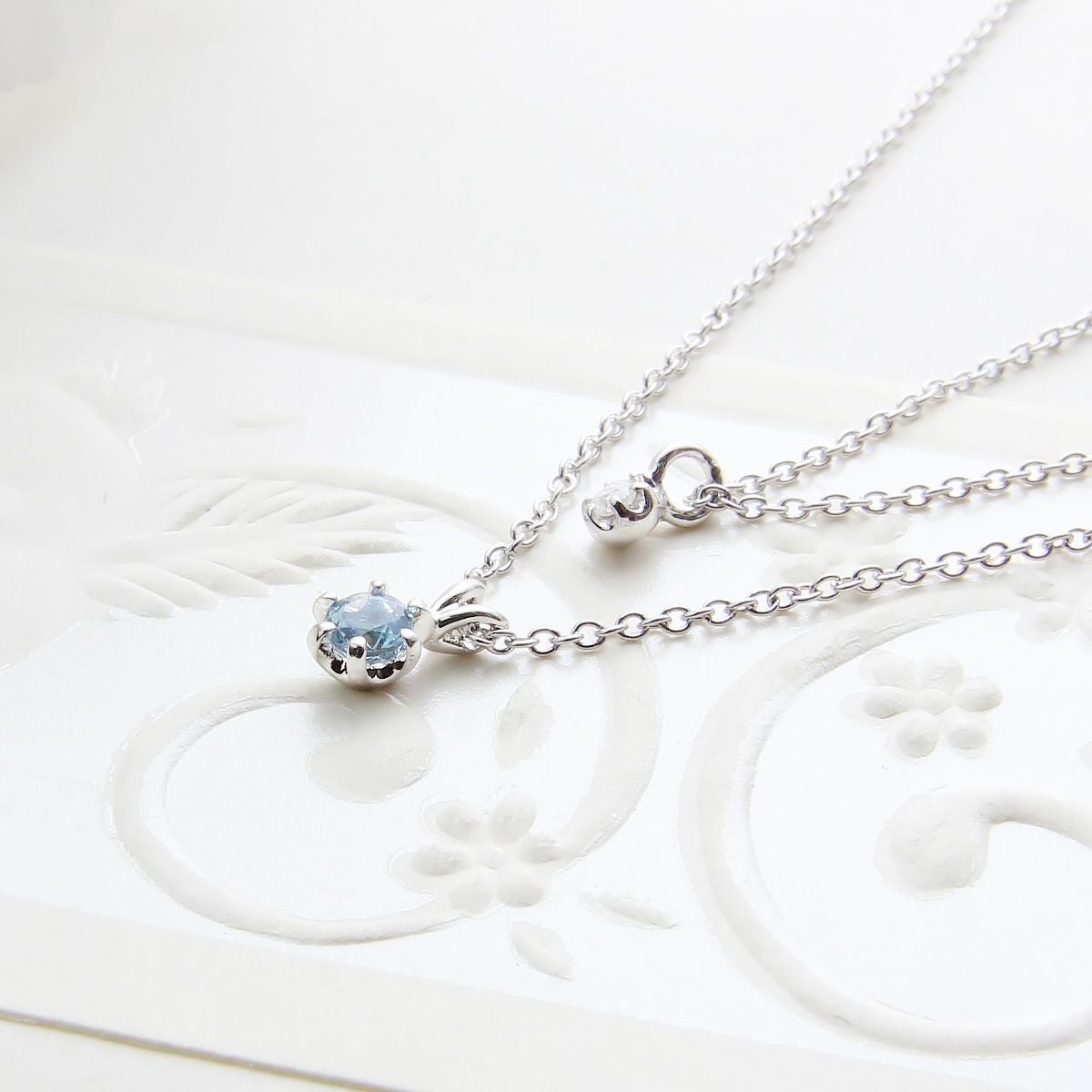 1月誕生石ガーネット×一粒ダイヤ★ダブルチェーンネックレス