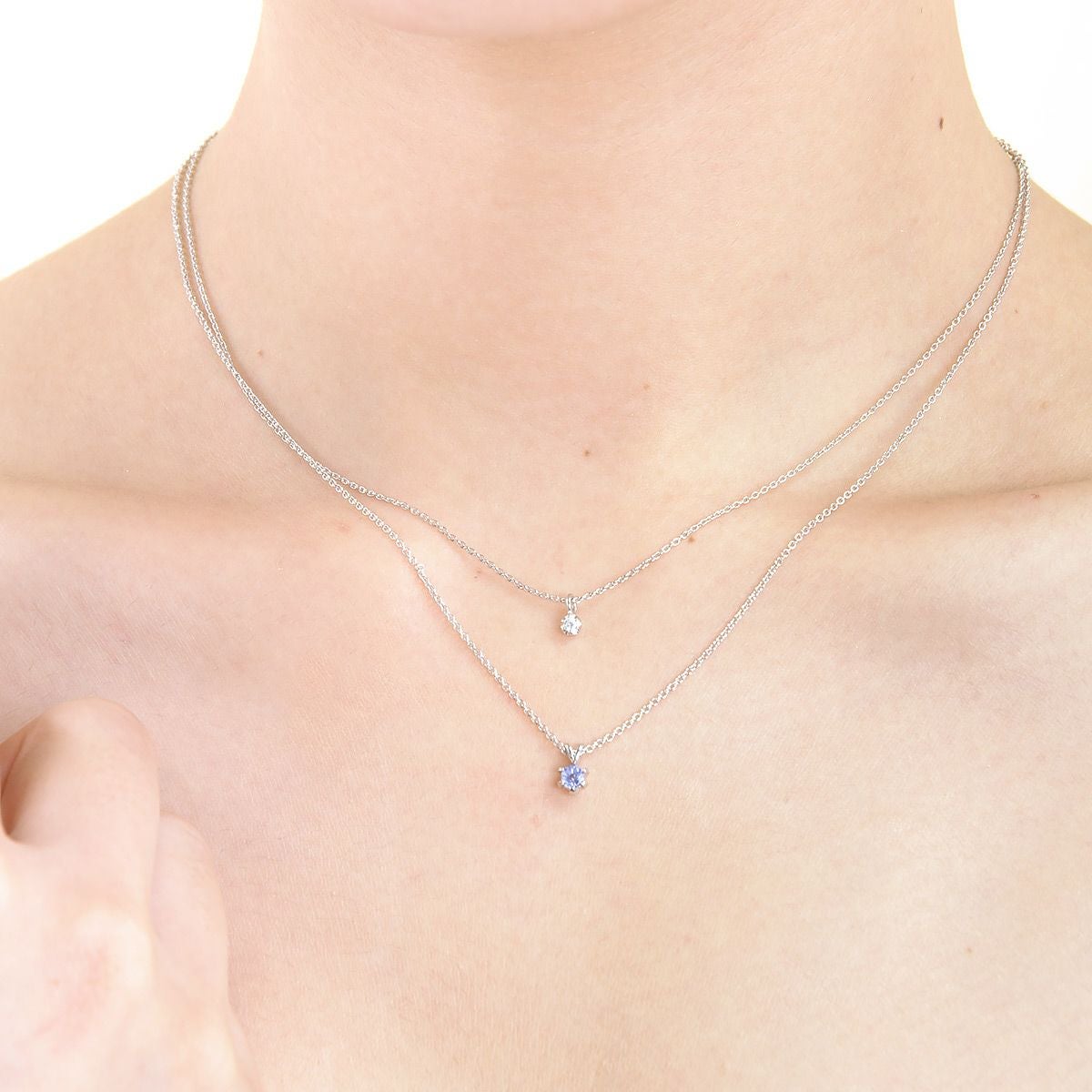 12月誕生石タンザナイト×一粒ダイヤ★ダブルチェーンネックレス