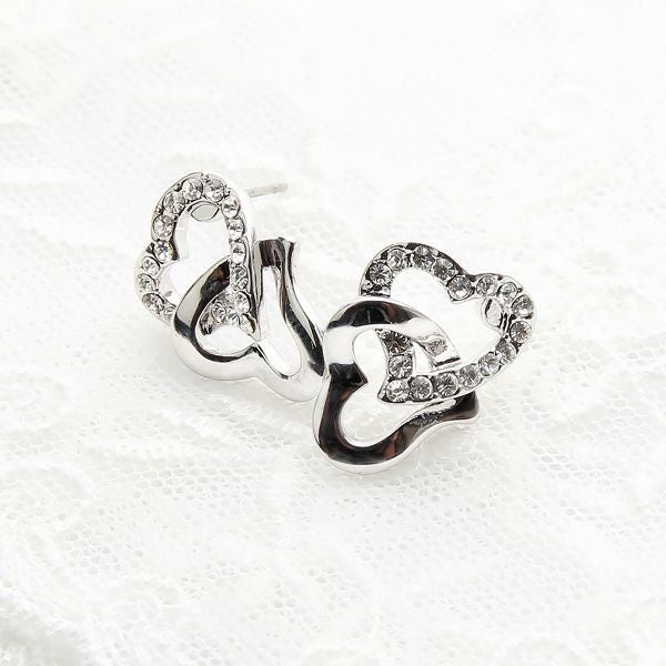 スワロフスキー★Wハートピアス（クリスタル）