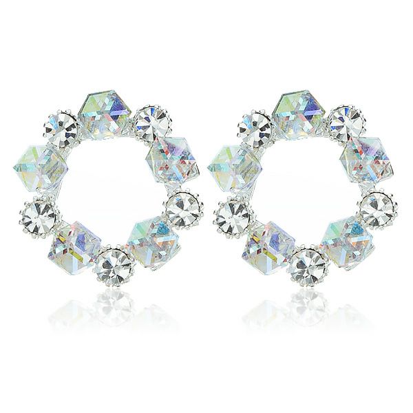 スワロフスキー★Cubeラウンドピアス（クリア）