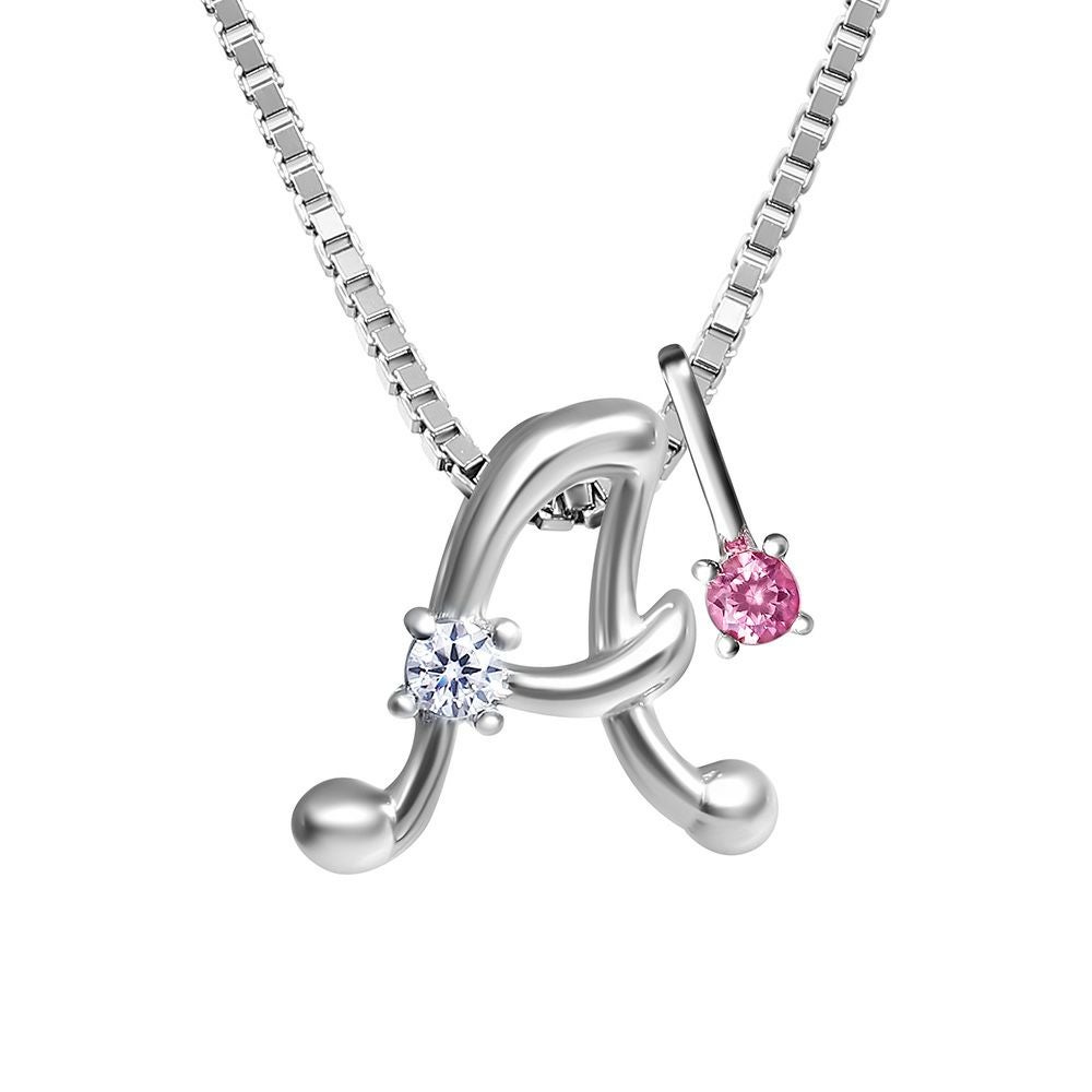選べる誕生石チャーム★イニシャル【A】ネックレス シルバー