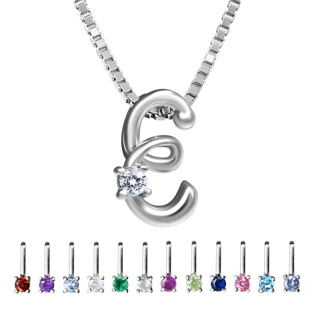 選べる誕生石チャーム★イニシャル【E】ネックレス シルバー