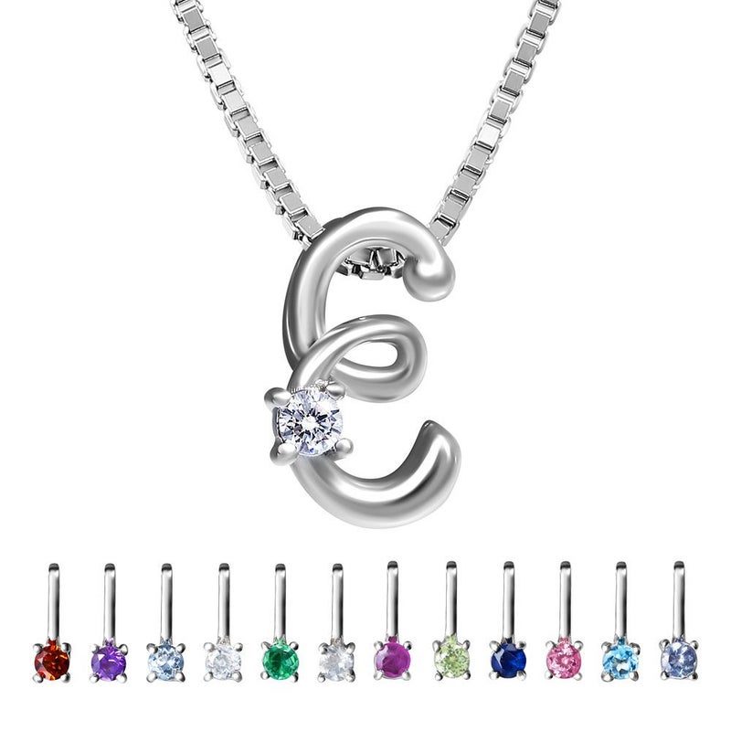 選べる誕生石チャーム★イニシャル【E】ネックレス シルバー