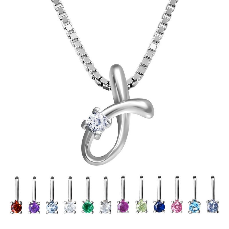 選べる誕生石チャーム★イニシャル J ネックレス シルバー