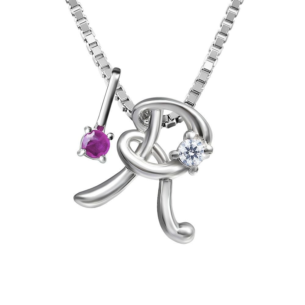 選べる誕生石チャーム★イニシャル R ネックレス シルバー