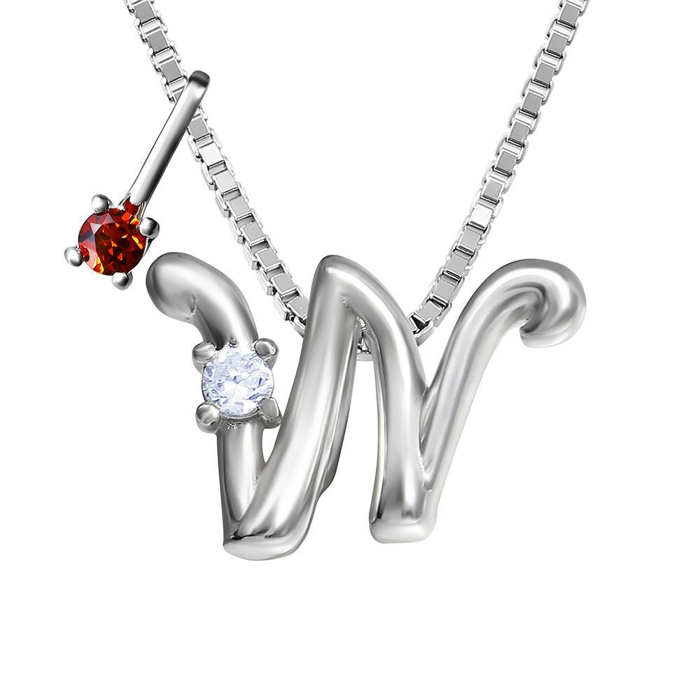 選べる誕生石チャーム★イニシャル W ネックレス シルバー