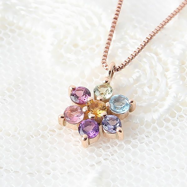 フラワーデザインネックレスK10 K10アミュレット☆フラワーネックレス | 誕生石 イニシャル レディース