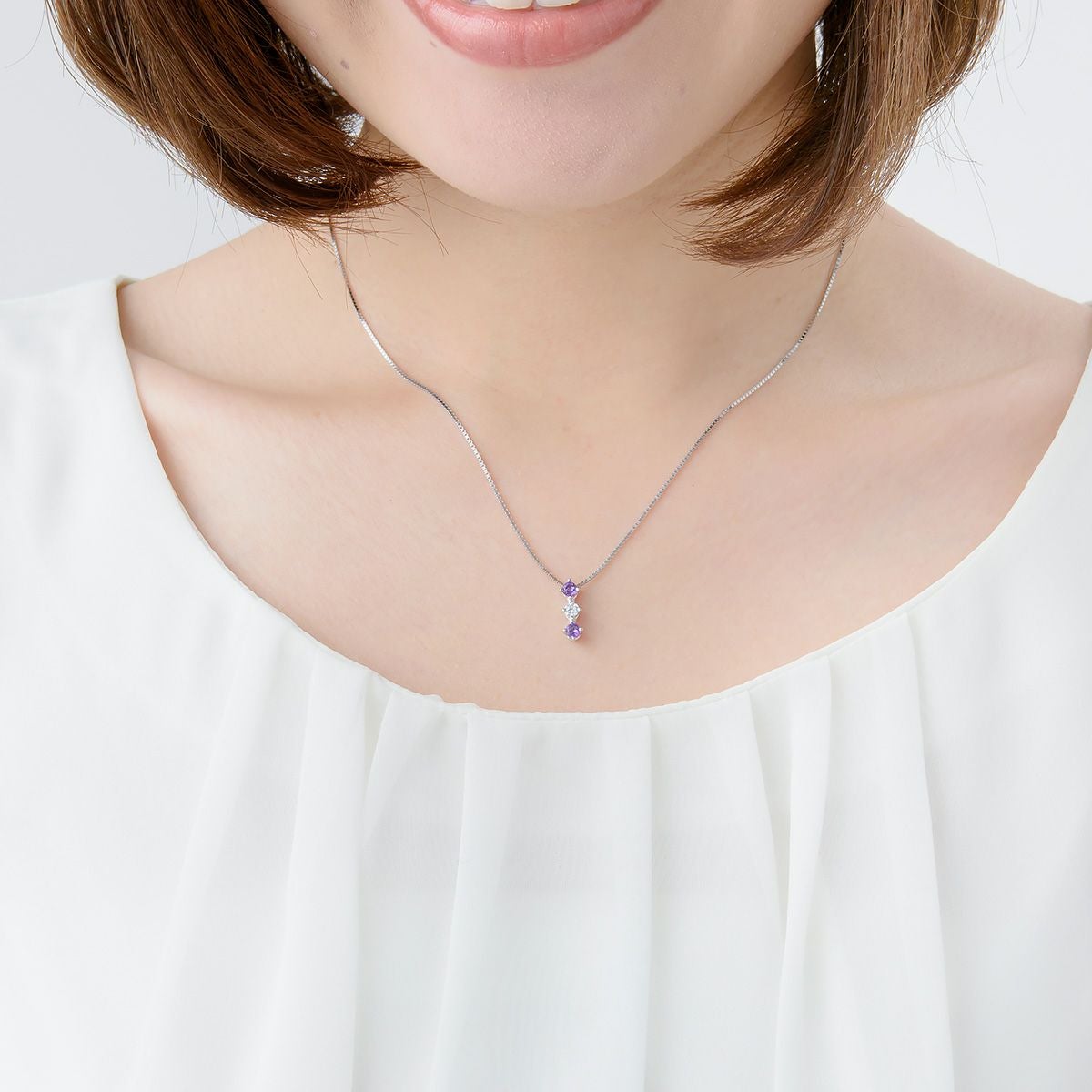 2月誕生石アメジスト★トリロジーネックレス