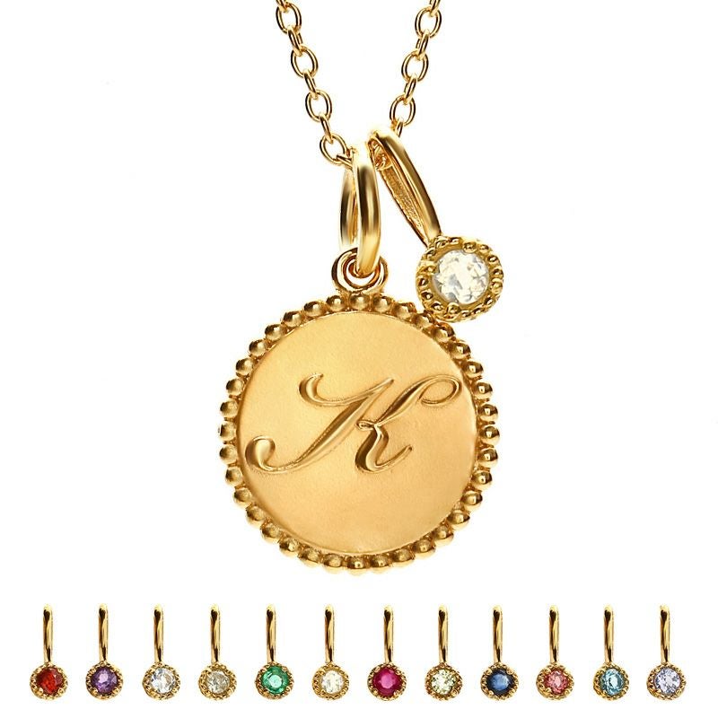 イニシャルネックレス 「K」 選べる誕生石 ゴールド｜プレゼント専門店