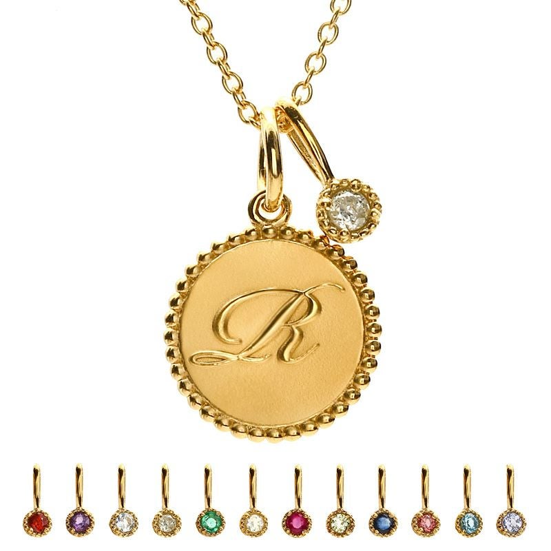 ranranです。M.U.L. マットゴールド ネックレス48 イニシャル【R】ネックレス 選べる誕生石 ゴールド｜送料無料｜ギフト