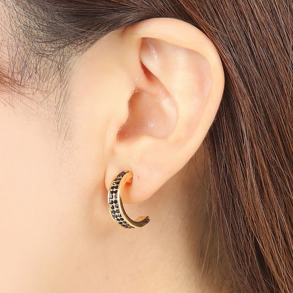 SWAROVSKI フープピアス ブラック スワロフスキー☆フープピアス（ブラック） | 誕生石 イニシャル