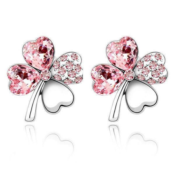 スワロフスキー★Happyクローバーピアス（ピンク）