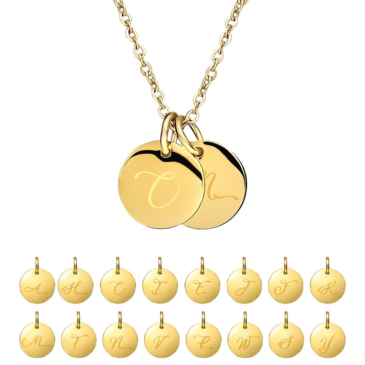 ダブルイニシャルネックレス【C】金属アレルギー対応