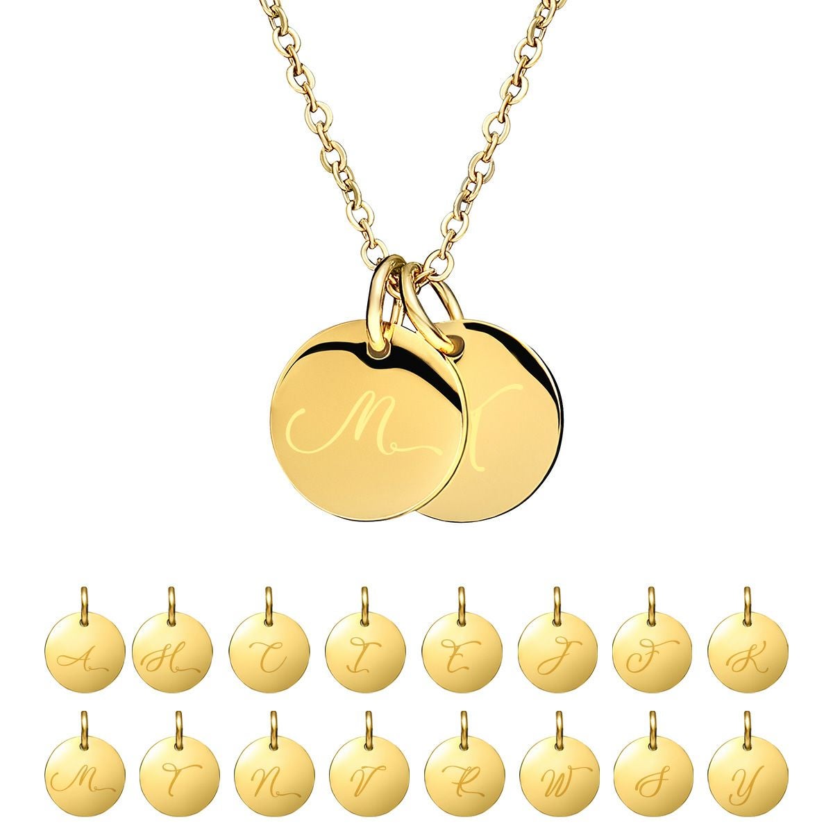 ダブルイニシャルネックレス【M】金属アレルギー対応