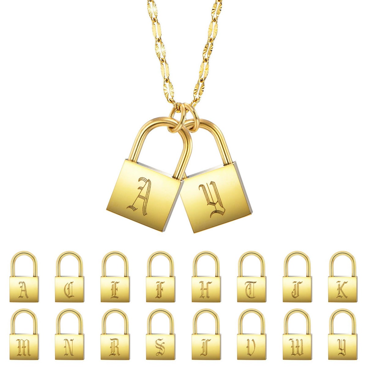 南京錠イニシャルネックレス【A】金属アレルギー対応