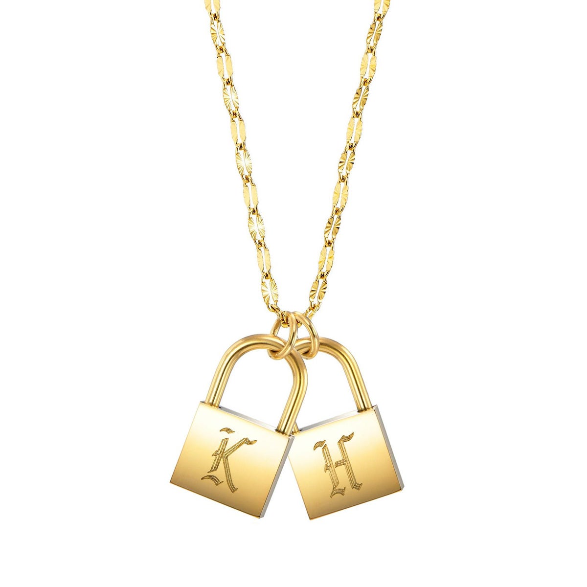 南京錠イニシャルネックレス【K】金属アレルギー対応