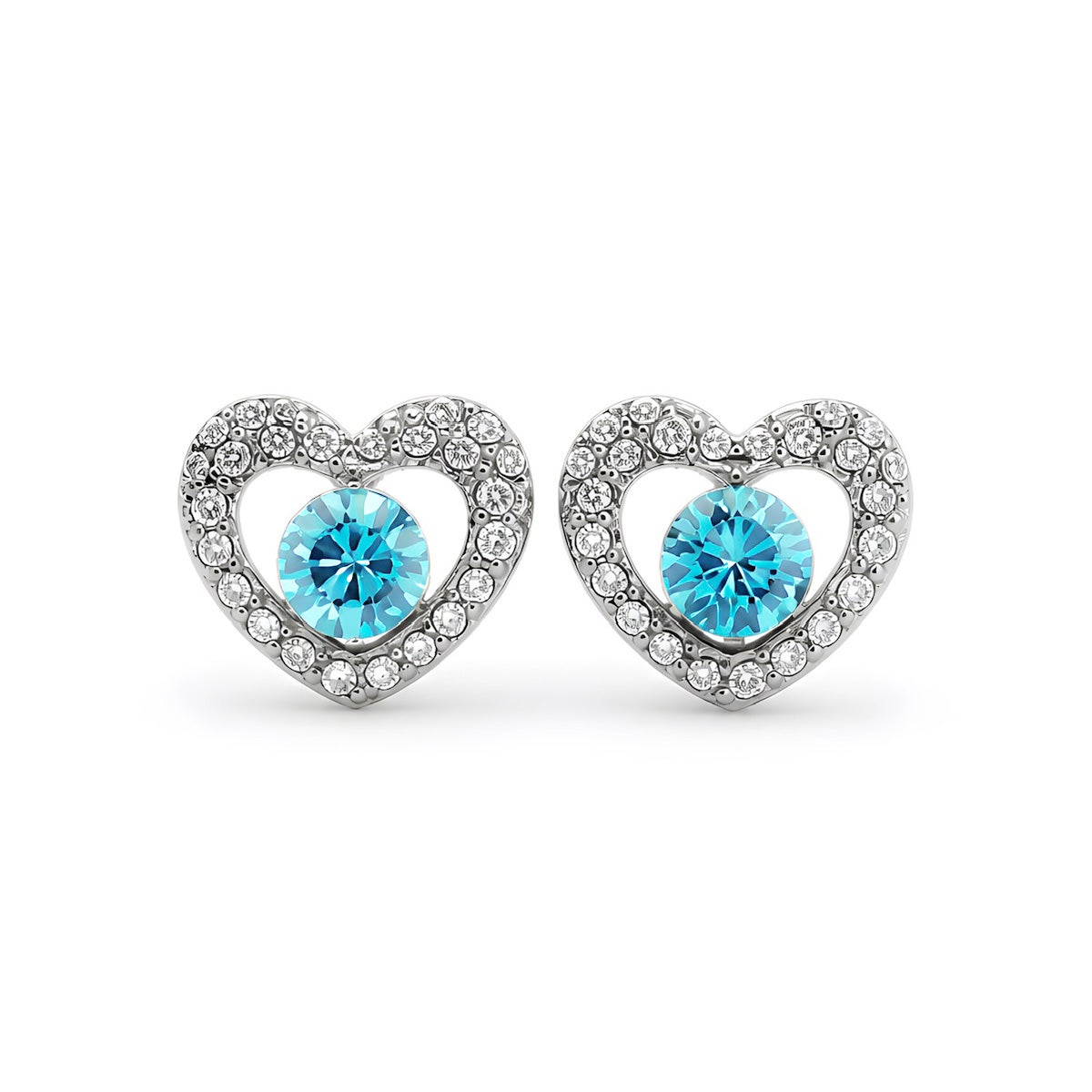 スワロフスキー ハート ビジュー ピアス（アクア）