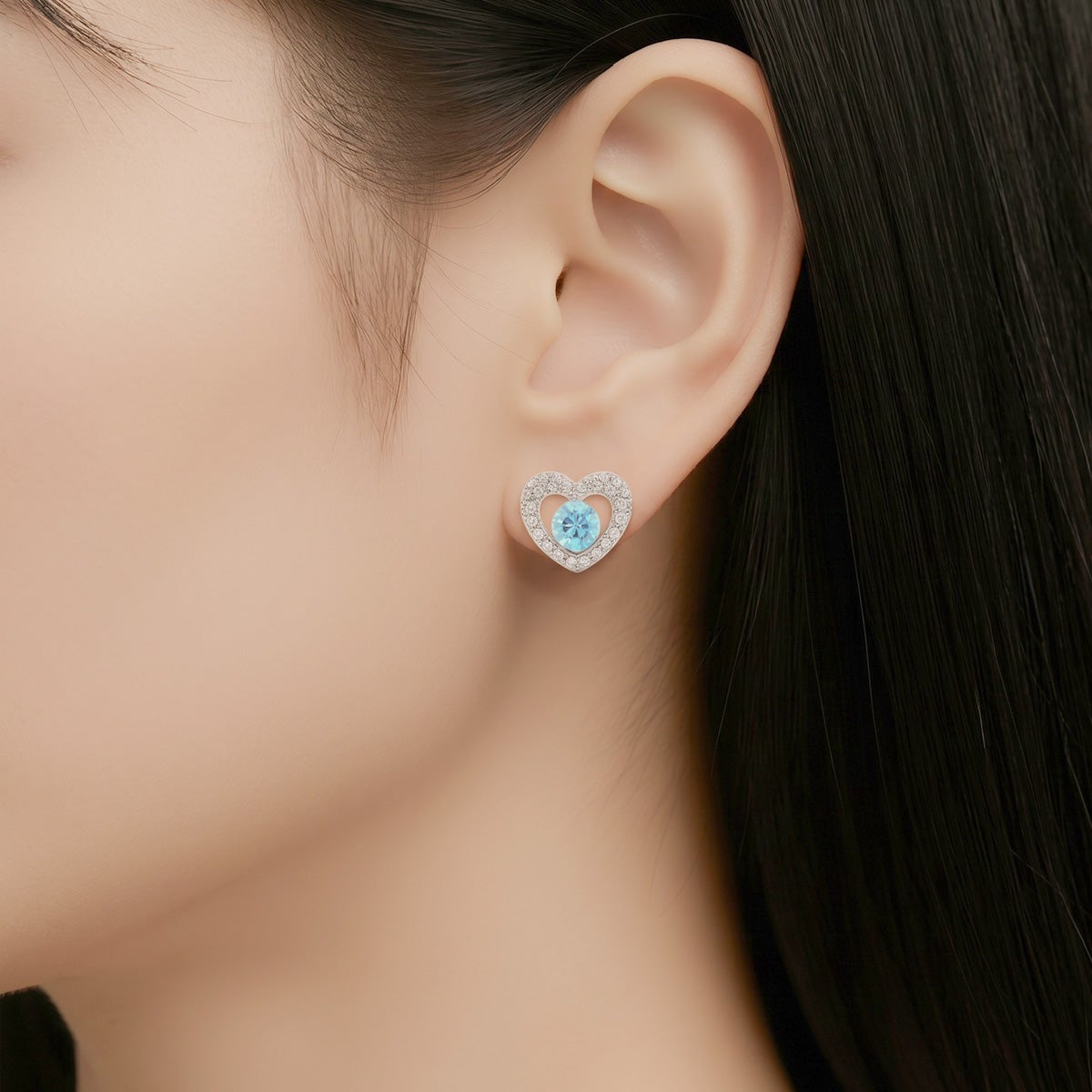 スワロフスキー ハート ビジュー ピアス（アクア）